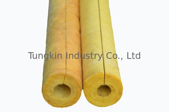 Yellow Fiber Glass Wool Pipe Insulation Material For Hot / Cold Pipe